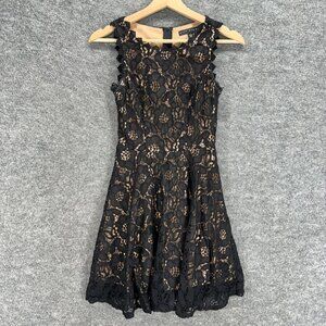 City Studio Black Floral Crochet Sheath Midi Dress